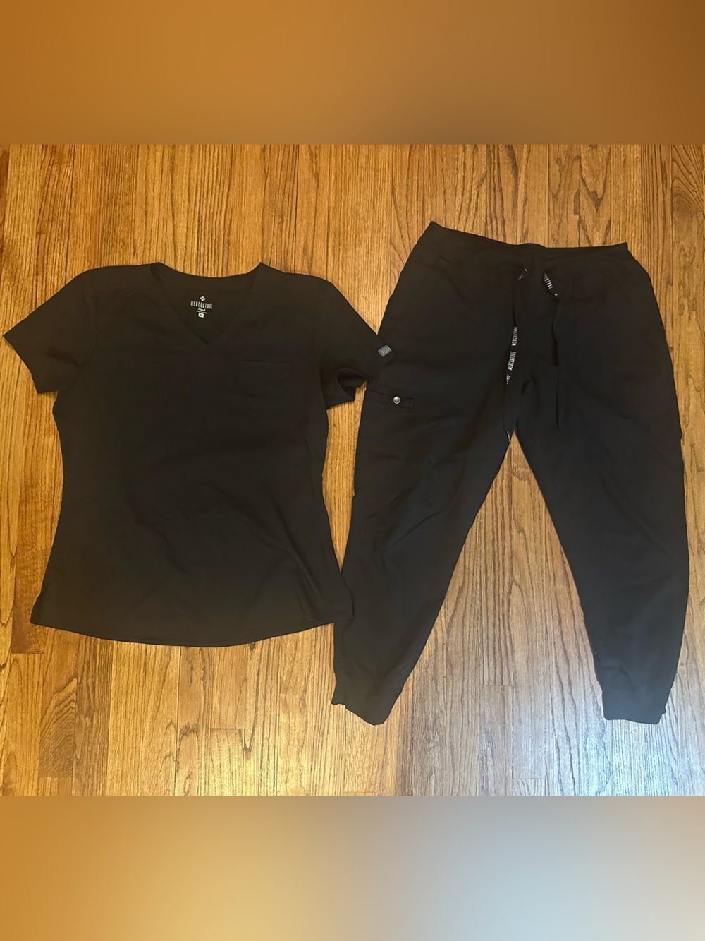 Med Couture Women’s Scrub Set- Black Two-Piece Active Set - Top & Jogger Pants